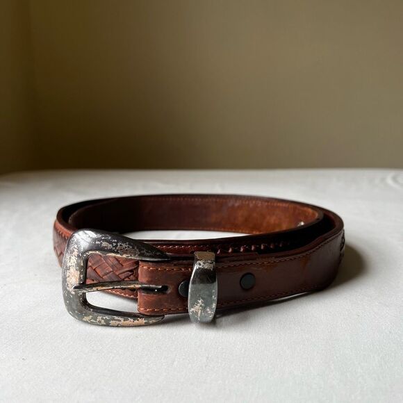 Vintage Western Leather Deer Belt Silver Buckle Conchos Braided Size 42 - Picture 4 of 11